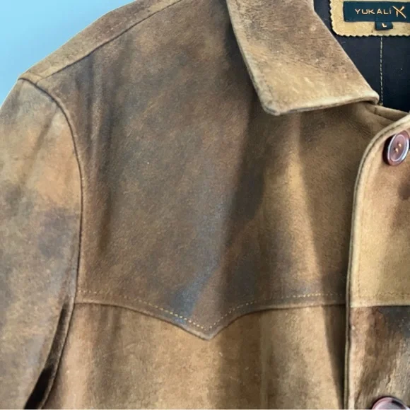 Vintage Yukalix Men's Brown Suede Field Jacket Coat Button Up Men's L Rugged - Picture 9 of 16